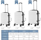 OLIXIS 3-Piece Luggage Set, Carry On Suitcases with Spinner Wheels, Expandable Travel Luggage with TSA Approved Lock & ABS Hard Shell, White, 20/24/28 Inch
