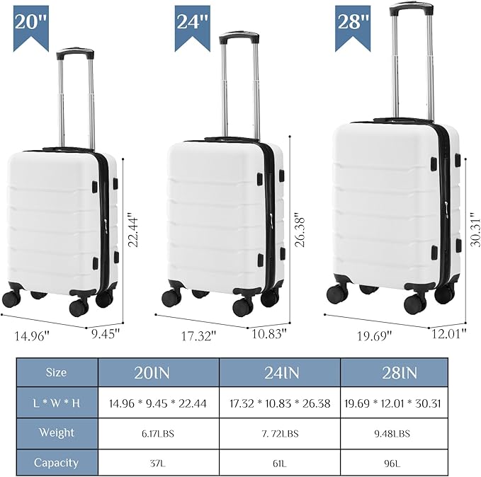 OLIXIS 28 Inch Luggage, Hardside Checked Suitcase with Spinner Wheels, Lightweight ABS Hard Shell Travel Luggage, TSA Approved Lock, Expandable Large Suitcase for Business & Travel–White