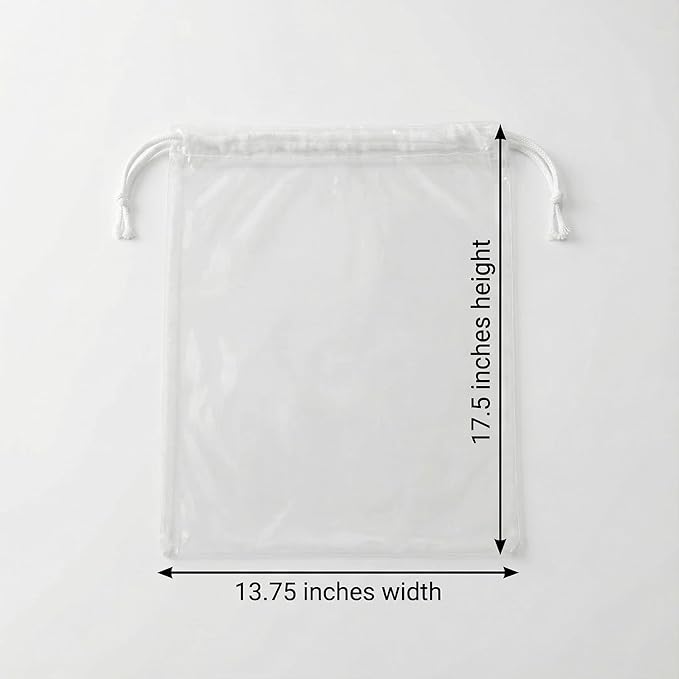 Clear LDPE Drawstring Bags (100 Pack) (13.75" x 17.5") 2 Mil Disposable Transparent Plastic with Double Cotton White Strings. Shoe Bags for Travel Large Storage Organizers Pouch (100)