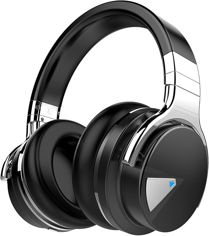 Silensys E7 Active Noise Cancelling Headphones Wireless Bluetooth Headphone with Microphone Deep Bass Over Ear, Comfortable Protein Earpads, 30 Hours Playtime for Travel/Work, Black