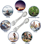 5 in 1 Stainless Steel Outdoor Cutlery - Spoon Fork Knife Bottle Can Opener for Camping Hiking Travel Multi-Purpose Cutlery (2 Pack)