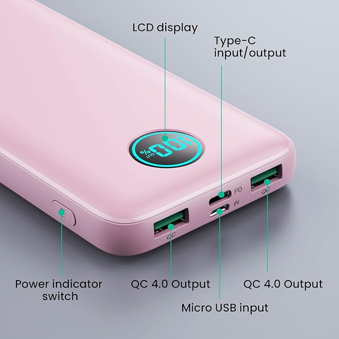 Portable Charger 10800mah,Ultra Slim 22.5W LCD Display Power Bank,Dual QC 4.0 PD USB C Fast Charging Battery Pack,3 Outputs Portable Phone Charger Compatible with iPhone Samsung Android Phone etc