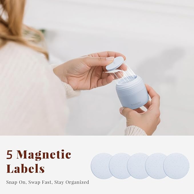 New Travel Toiletry Containers [Ultra Leakproof] TSA-Approved, PLA Hard Shell Jars with 5 Magnetic Labels, Wide Mouth Bottles for Lotion, Cleanser, Shampoo, Conditioner, Blue, 3 Pack, 1OZ