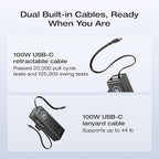 EF ECOFLOW Rapid Power Bank, 25,000mAh, 100W Built-in and Retractable Cables, 170W Portable Charger with Triple 100W USB-C Port, Compatible with iPhone Series, Samsung, Laptop and More, Black