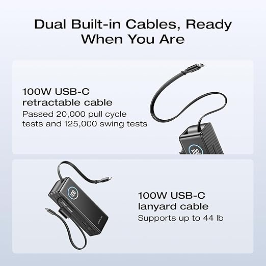 EF ECOFLOW Rapid Power Bank, 25,000mAh, 100W Built-in and Retractable Cables, 170W Portable Charger with Triple 100W USB-C Port, Compatible with iPhone Series, Samsung, Laptop and More, Black