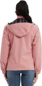 MOERDENG Women's Waterproof Rain Jacket Lightweight Raincoat Hooded Hiking Jacket Softshell Windbreaker