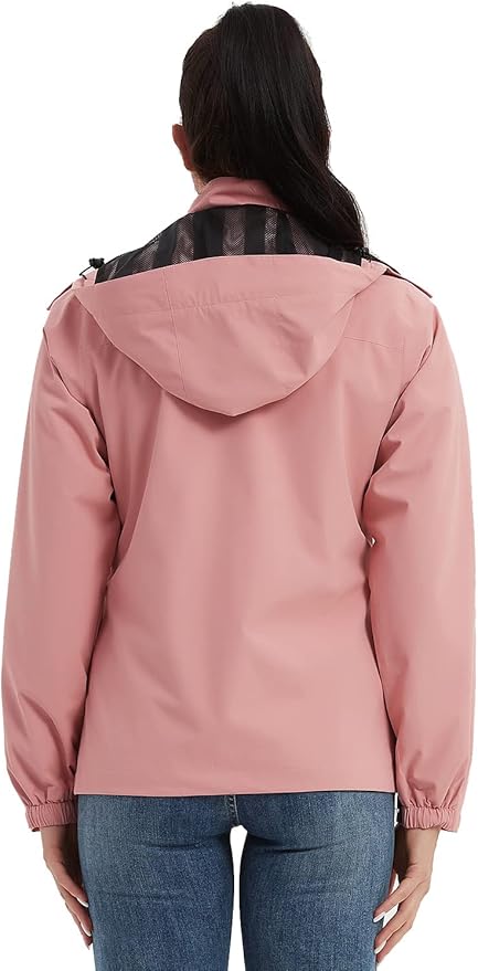 MOERDENG Women's Waterproof Rain Jacket Lightweight Raincoat Hooded Hiking Jacket Softshell Windbreaker