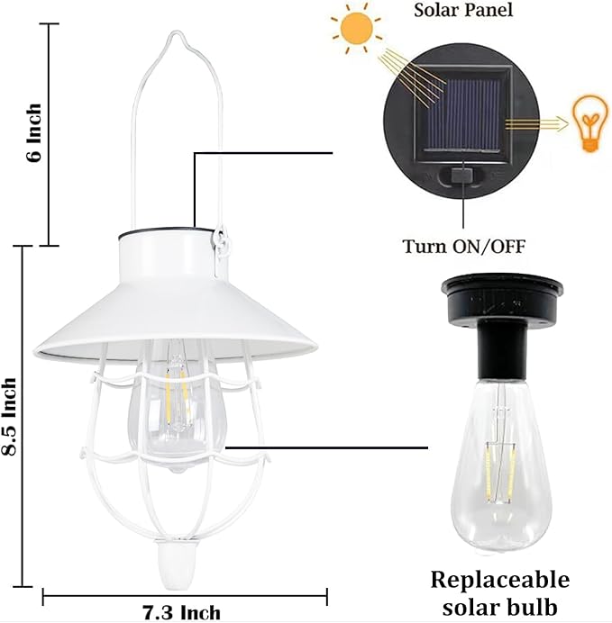 YAKii 2 Pack Solar Lantern Hanging Waterproof Outdoor Metal Solar Lamp with Warm White Light Decorate for Yard Garden Pathway Patio Porch Decor (White)