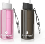SurviMate Purified Water Bottle for Camping, Hiking, Backpacking and Travel, BPA Free with 5-Stage Intergrated Filter Straw