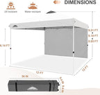 EAGLE PEAK Pop Up Canopy Tent with 1 Sidewall, Easy Setup Event Tent, Outdoor Sun Shade, Wheeled Carry Bag, Stakes and Guy Ropes, Instant Canopy 12x12, White