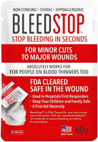 BleedStop™ First Aid Powder for Blood Clotting, Trauma Kit, Blood Thinner Patients, Camping Safety, and Survival Equipment for Moderate to Severe Bleeding Wounds or Nosebleeds - 1 (60g) Pouch