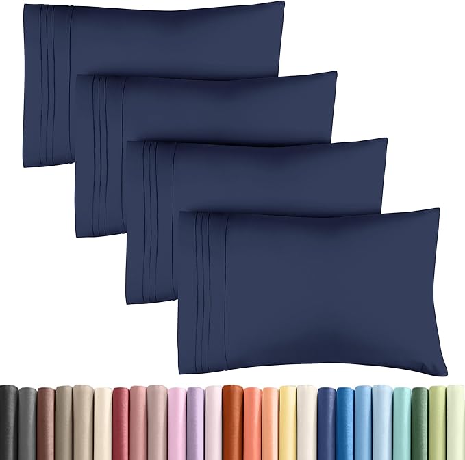 Pillowcases - Ultra Soft Hotel Quality Pillowcase Covers - Comfy, Cozy & Wrinkle Free - Shrinkage and Fade Resistant - Machine Washable Pillow Protectors - (Queen, Navy Blue, 4 Piece Set)