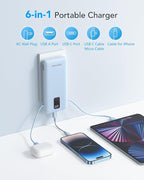 charmast Portable Charger with Built-in Cables & Wall Plug, 10000mAh Portable Power Bank, External Battery Pack Travel Essentials Compatible with iPhone 16/15/14/13, Samsung, iPad etc