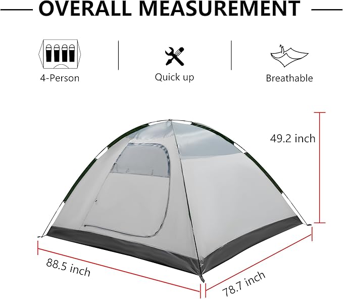 Screened Camping Tent, 4/6 Person Waterproof, Haven Tent, Backpack Double Layer Camping Tents with Canopy, Easy Setup and Portable Shelter for Outdoor, Picnic, Camping, Family Gathering.