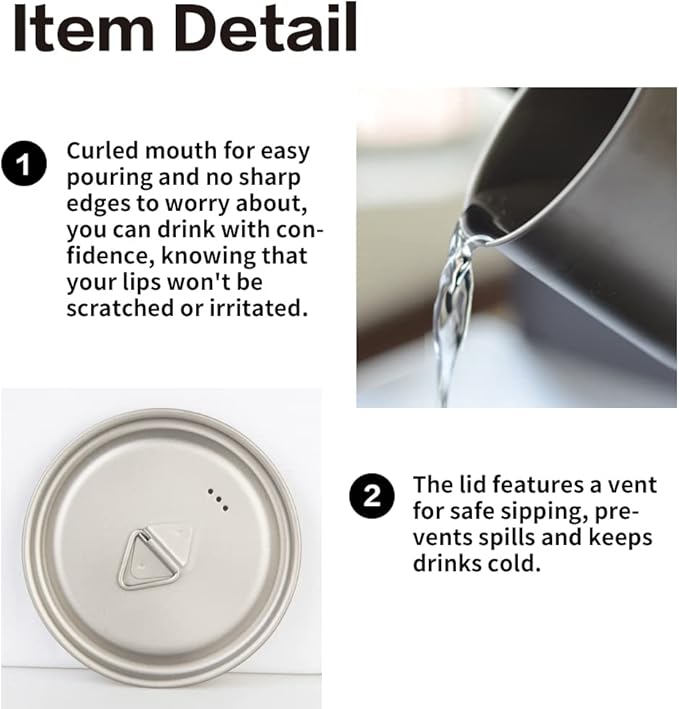 Titanium Pot, 750ml/26 oz Mug with Lid and Foldable Handle, Titanium Cup Backpacking Cookware for Outdoor Hiking Camping Cooking