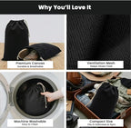 LFH Cotton Rich Shoe Storage Bags with Drawstring, Dustproof Breathable Reusable Organizer, Perfect For Travel, Dorm, Hotel, College, Gym, Machine Washable 12"x17" (Pack of 6) - Black sand