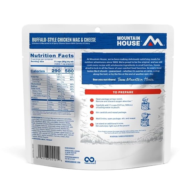 Mountain House BuffaloStyle Chicken Mac & Cheese FreezeDried Food for Camping, 12 Servings, 30Year ShelfLife