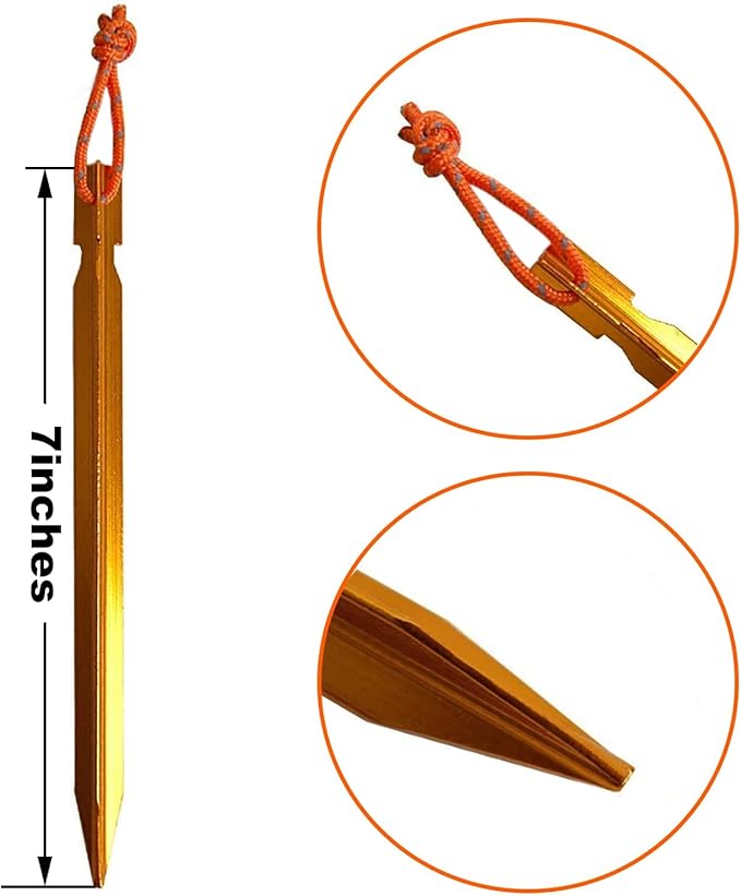 12 Pack Tent Stakes, 7075 Ground Metal Camping Aluminum Tent Pegs, Lightweight Tent Stakes Heavy Duty Spikes Camping Accessories