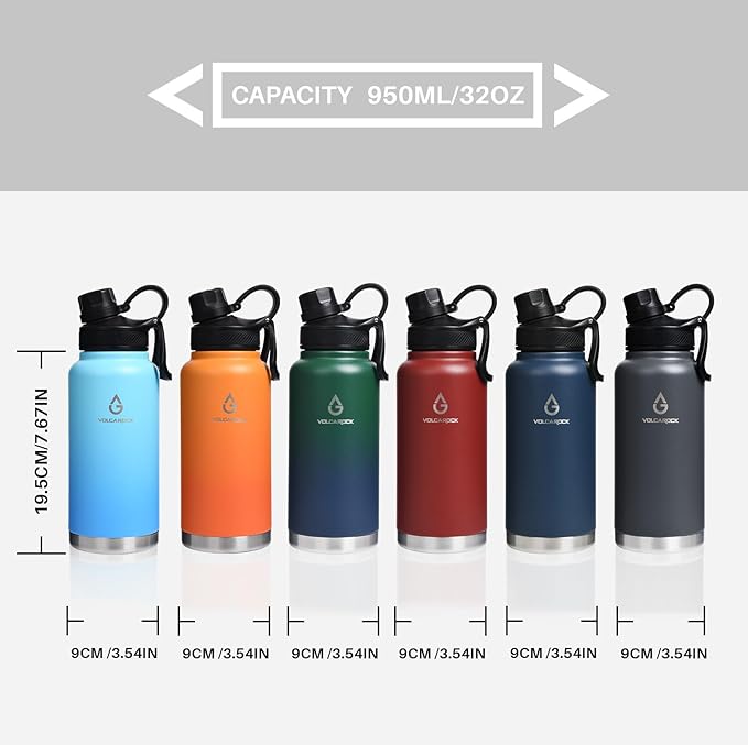 Sports Water Bottle 24/32/40/64Oz with Straw Lid Dustproof, 3 Lids, Vacuum Insulated Stainless Steel, Simple Thermo Flask, Modern Double Wall Hydro Metal Canteen- 32 Oz Navy Blue