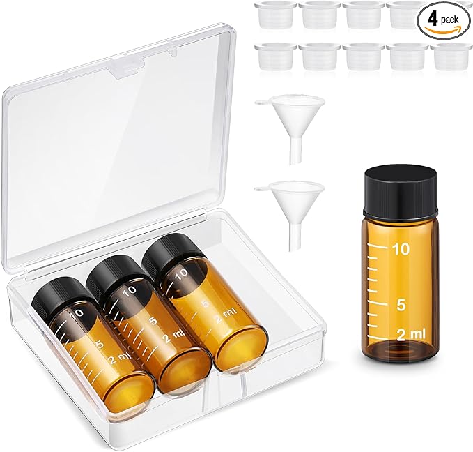 Baderke 4 Pcs Liquid Medicine Travel Container Scale Glass Liquid Containers Small Single Dose Medicine Bottles Dispenser and Leak-proof Plug Travel Essentials Accessories(Brown,10ml)