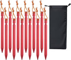 12 Pack Tent Stakes, 7-inch Ultralight Aluminum Ground Pegs with Reflective Pull Ropes, Tri-Beam Stake in a Carrying Bag, for Camping, Backpacking, Hiking, Hammocks and Canopy, Red