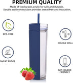 Volhoply 20oz Plastic Skinny Tumblers Bulk 10 Pack,Double Wall Tumbler with Lid and Straw,BPA Free Matte Acrylic Iced Coffee Cups With Straw,Reusable Travel Cute Mug for Party,DIY Gift(Navy, 10 Set)