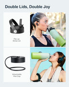 BUZIO 40oz Insulated Water Bottle, Triple Wall Stainless Steel Water Flask with 2 lids, Leakproof BPA-Free Straw Lid Sports Canteen for Sports Hiking, Cold 48H & Hot 24H- Gradient Green