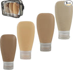 Travel Bottles for Toiletries, TSA Approved 3 oz Leak Proof Silicone Refillable Squeeze Travel Size Containers BPA Free for Cleansers, Lotions, Shampoo w/Clear Bag (Earth Tone Colors)