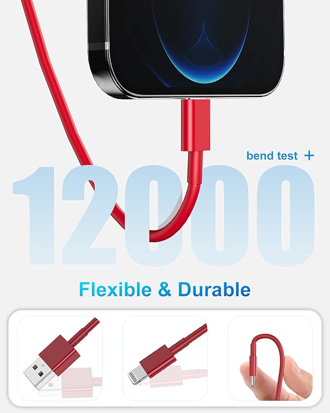 4 Pack [Apple MFi Certified] Apple Charging Cables 6ft, iPhone Chargers, Lightning Fast iPhone Charging Cord for iPhone 12/11/11Pro/11Max/ X/XS/XR/XS Max/8/7, ipad(White) (4pack(6ft), Red, 4)