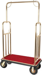 Generic Hotel Luggage Cart Wagon 39Lx19Wx68H Inch Metal Hotel Luggage Trolley Holds 881lbs 8-inch Silent Rubber Casters Carpet Deck Bumper Rails Bellman Cart for Hospitality Industry