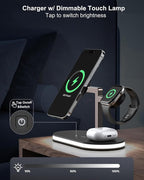 VBA 4 in 1 Wireless Charging Station for Apple MagSafe Charger,Fast Charging Magnetic Wireless Charger Stand with Night Light for iPhone 17 Air 16 15 14 13 12 Series,Apple Watch,AirPods Pro (Black)