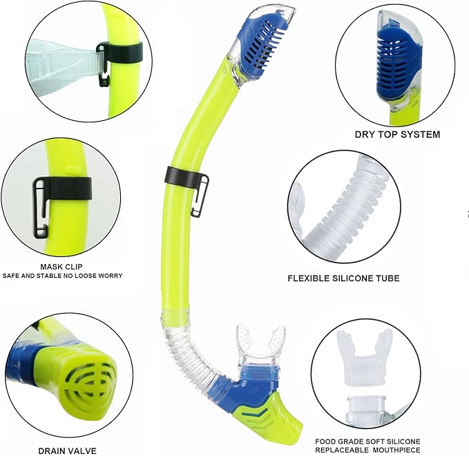 Kids Mask Fins Snorkel Set Snorkeling Packages, with Diving Mask, Snorkel, Adjustable Swim Fins, Mesh Bag, Anti-Fog Anti-Leak Snorkeling Gear for Kids for Snorkeling Swimming Diving