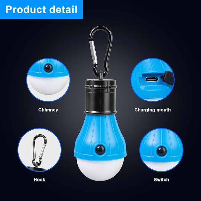 Jarxin Led Camping Lantern USB Rechargeable,Outdoor Tent Lights for Camping Hanging,Kids with Clip Hook Camping Flashlight (2 Packs Black)