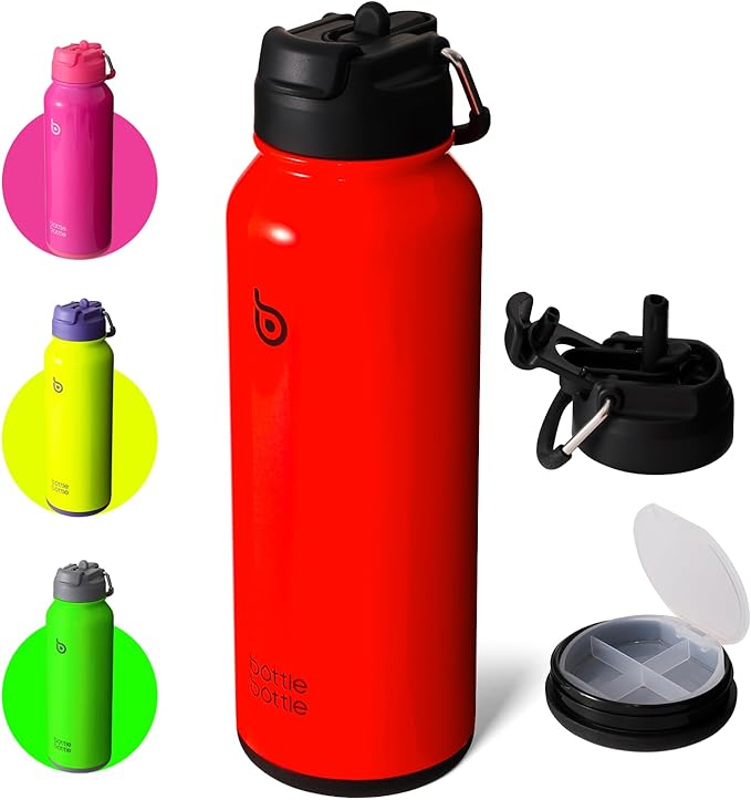 BOTTLE BOTTLE 40 oz sports water bottle stainless steel insulated water bottle with straw and pills holder