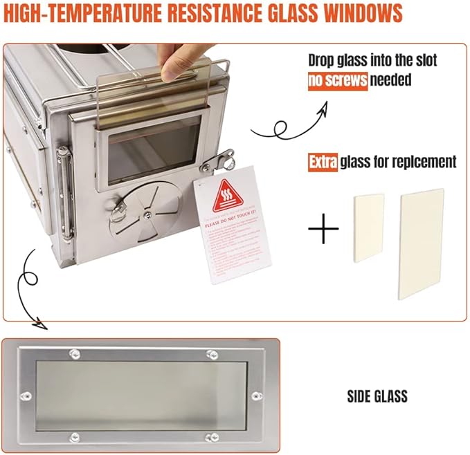 Fitinhot Tent Stove, Portable Camping Wood Burning Stoves Stainless Steel with Chimney Pipes for Outdoor Cookout, Hiking, Travel, Backpacking Trips (Silver)