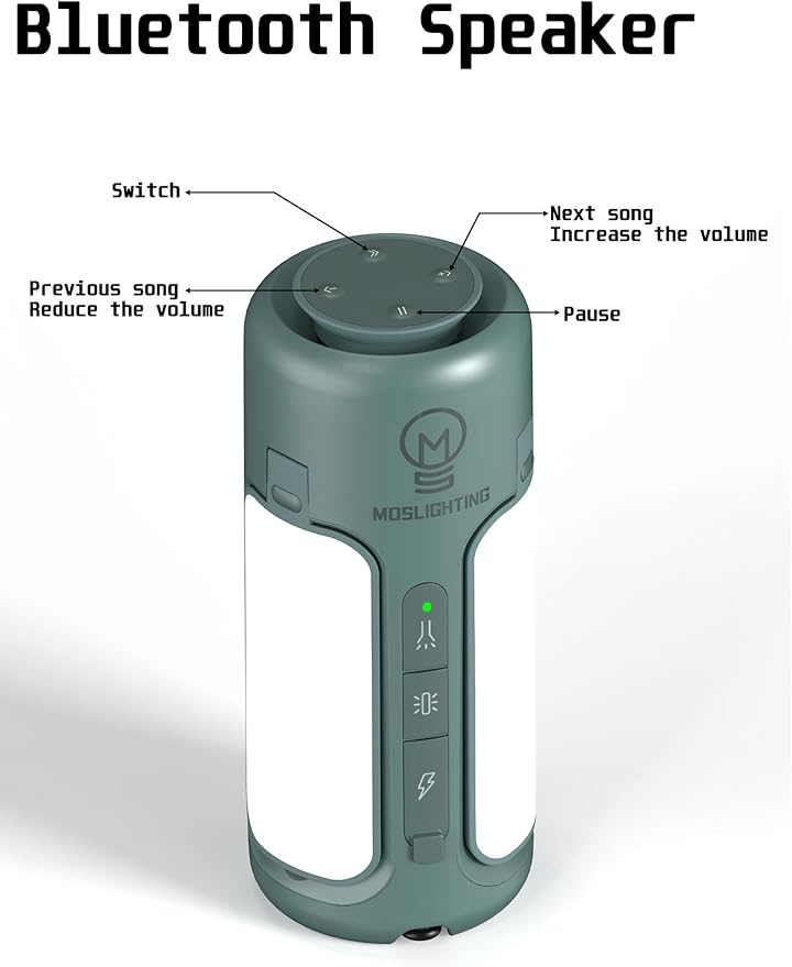 Foldable Camping Lantern with Bluetooth Speaker, Portable Flashlight, LED Folding Tent Lights, 750Lm, 5 Modes