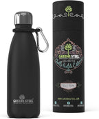 Greens Steel Stainless Steel Water Bottle - 12 oz, Black | Vacuum Insulated Double Wall with Screw Lid/Leak Proof | Thermal Travel Sports Canteen Coffee Flask