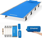 KingCamp Camping Cots for Adults Outdoors Backpacking,Folding Ultralight Heavy Duty Sleeping Cots Compact Portable Cot for Travel Hiking,Indoor Base Camping Bed with Storage Bag and Pillow, Blue