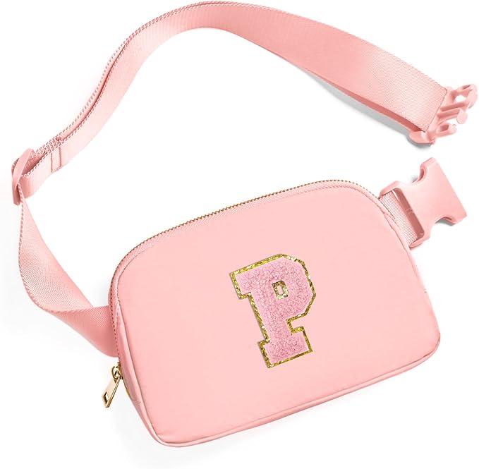 Gitus Customizable Belt Bag Fanny Pack for Girls Age 6-8 & 8-10 with Initial - Trendy Teen Girl Gifts (Light Pink)
