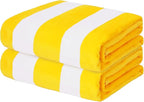 Exclusivo Mezcla 2 Pack Cotton Large 30x60 Inches Cabana Stripe Beach Towels, Super Absorbent Soft Plush Pool Bath Towel (Yellow)