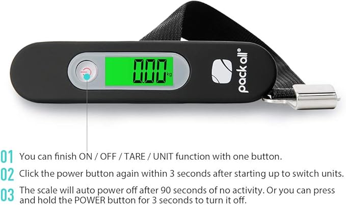 pack all 110 Lbs Luggage Scale, Digital Handheld Luggage Scale, Baggage Scale, Travel Weight Scale for Luggage with Backlit LCD Display, Battery Included, Black