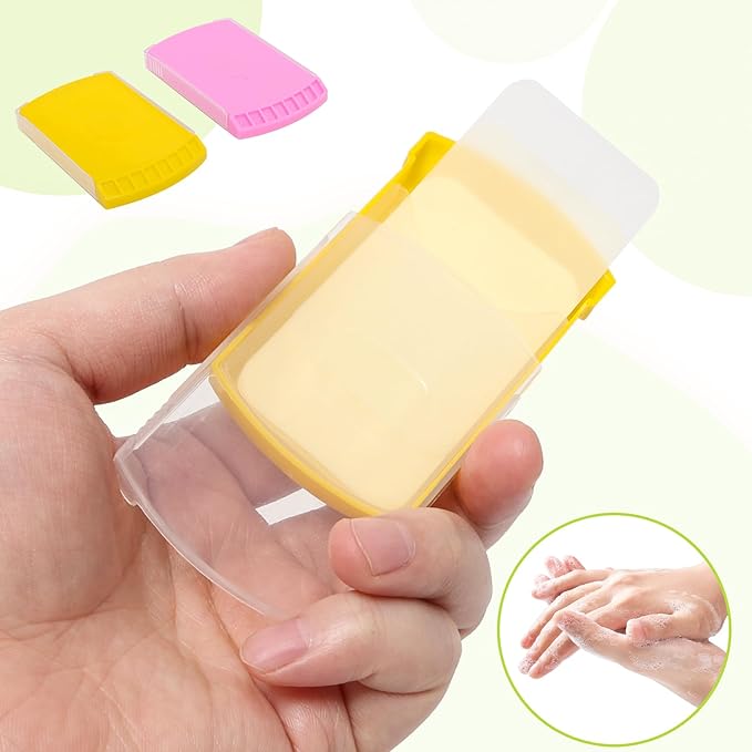 2 Boxs (100 Sheets) Hand Washing Soap Sheets for Outdoor Travel,Portable Camping Hand Soap,Hiking Washing Hand Bath Paper Soap for Travel,BBQ,Party,School,Girls(Yellow&Pink)