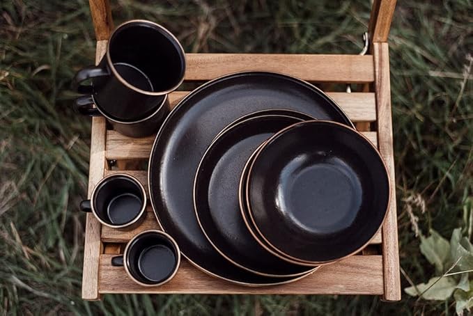 Barebones Enamel Bowl Set - Dish Set of 2 Bowls - Enamelware Set for Camping and Everyday Use (Charcoal)