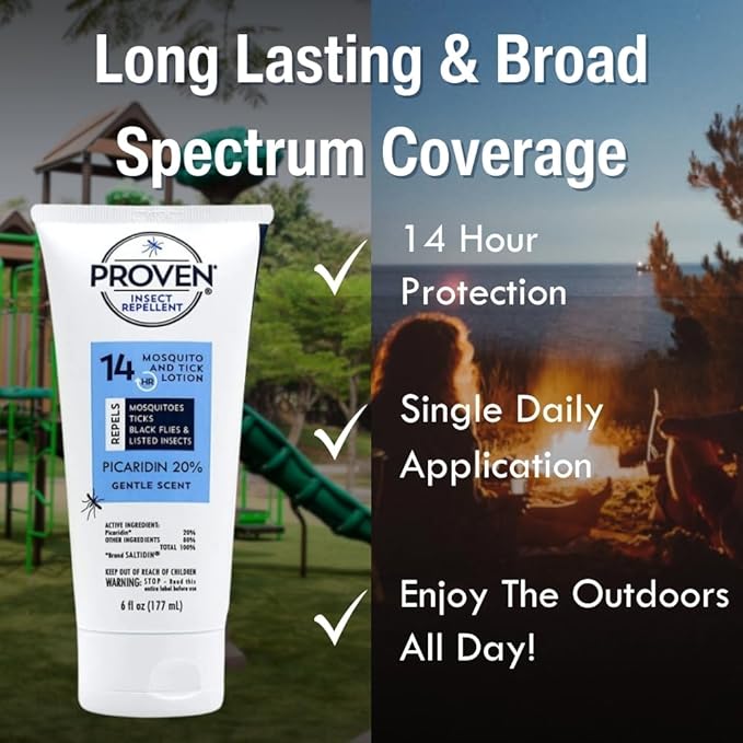 Proven Insect Repellent Lotion, Keep Mosquitoes, Ticks and Flies Off, DEET Alternative Repellent, Up to 14-Hour Protection, Great for Camping or Hiking, 6 Ounce, Gentle Scent Lotion
