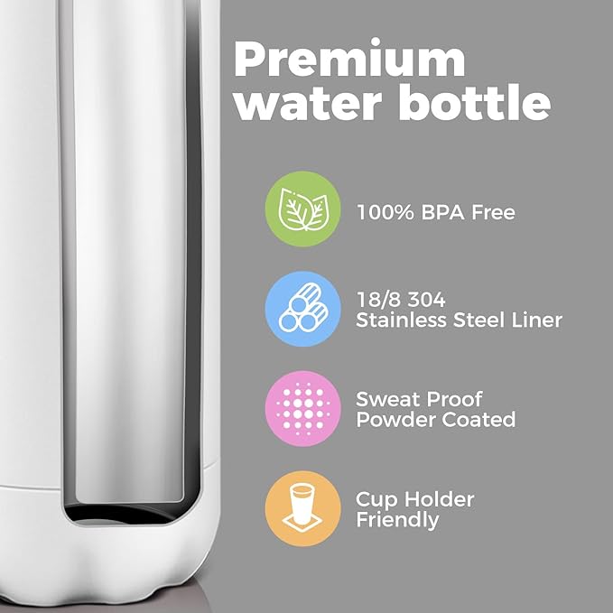 Volhoply 25oz Insulated Water Bottle 1/2/4 Pack, Double Wall Stainless Steel Vacuum Bottles, Keeps Cold & Hot, BPA Free Leak Proof Bottles (White,1 Pack)