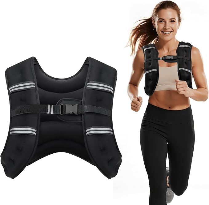 Weighted Vest, 8lb/12lb/16lb/20lb/25lb/30lb Weight Vest with Two Adjustment Straps for Men Women, Weight Vests with Reflective Stripe for Strength Training, Running, Jogging, Walking