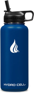 HYDRO CELL Stainless Steel Insulated Water Bottle with Straw - For Cold & Hot Drinks - Metal Vacuum Flask with Screw Cap and Modern Leakproof Sport Thermos for Adults (Navy 32oz)