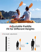 Abahub Adjustable Kayak Paddle 210-230 cm/ 230-250 cm Floating Kayaking Oars Boating Oars Canoeing Oars Black
