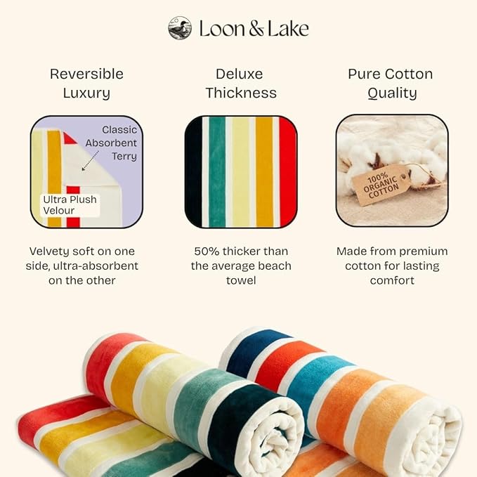 Loon & Lake Luxury Oversized Beach Towels - Retro Stripes| Oversized 40" x 70" | Crafted from 100% Combed Cotton | Ultra Plush & Super Soft | Retro Collection 1969