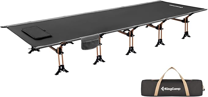 KingCamp Oversized XXL Camping Cot, Folding Portable Lightweight Ultralight Large Wide Heavy Duty 551lbs Sleeping Bed for Adult Backpacking Outdoor Travel Hiking Tent, Black